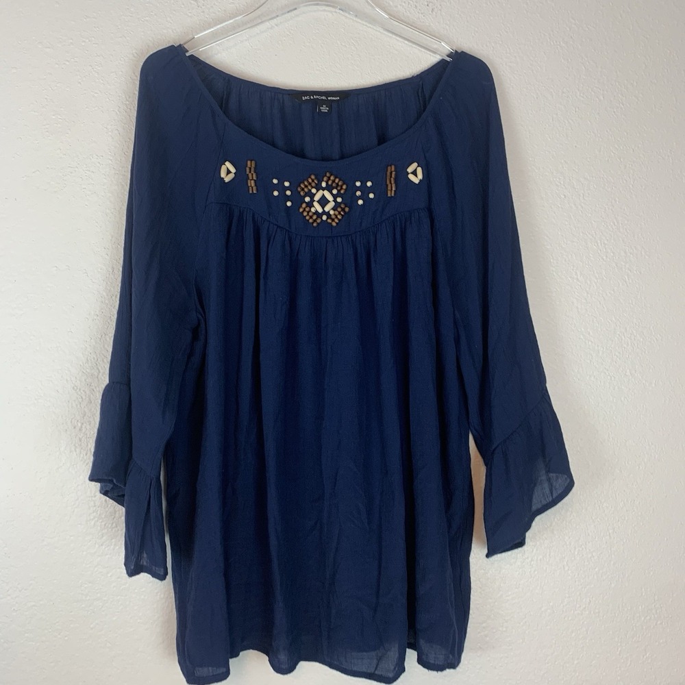 Zac & Rachel Woman Top 1X Boho‎ Beach Coastal Beaded Cottagecore Peasant Hippie